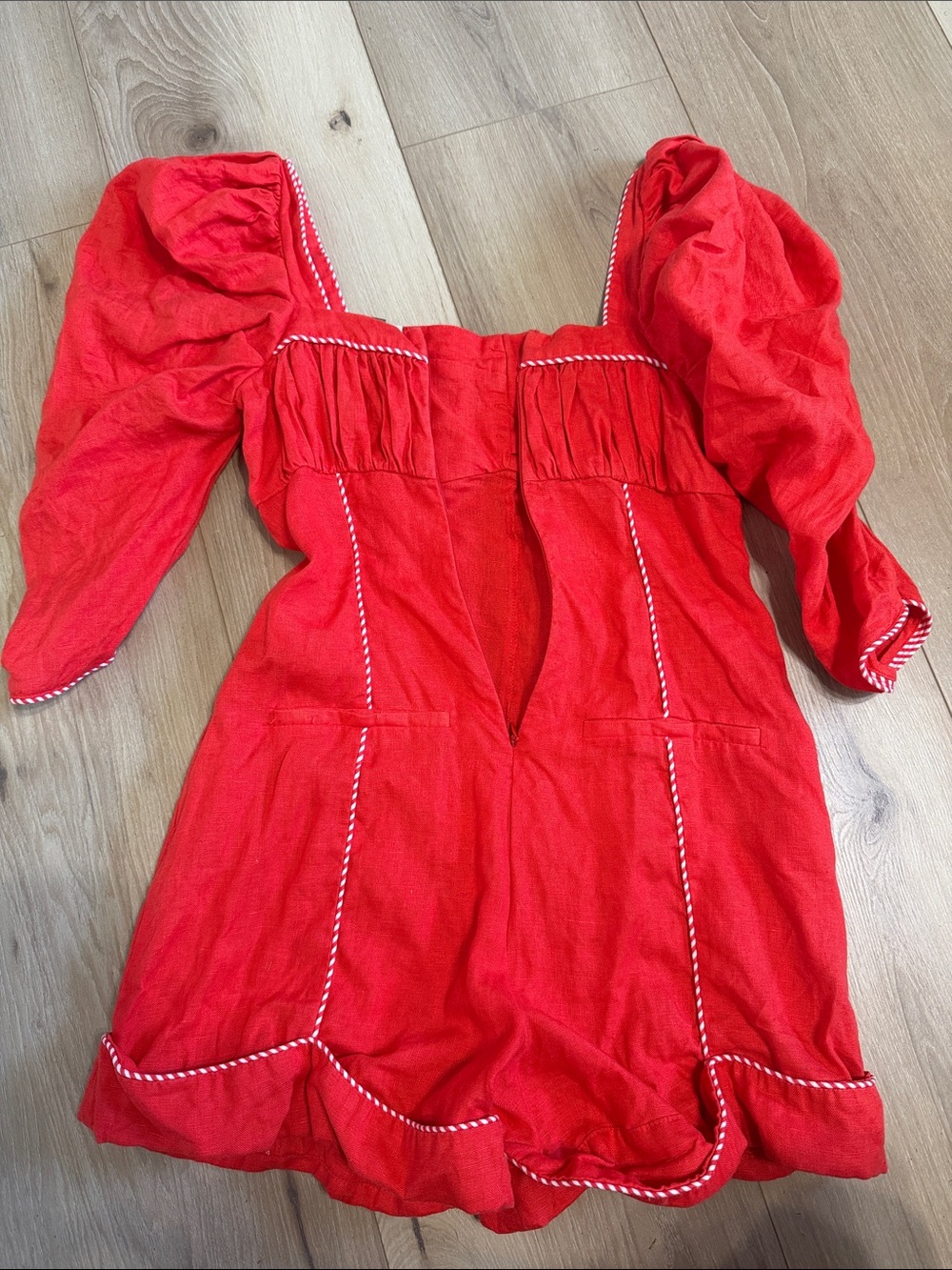 FARM Rio Red Puff-Sleeve Romper with Contrast Trim - Picture 2 of 3
